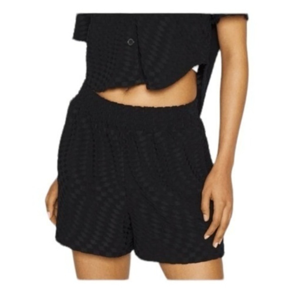 Good American Diamond Pattern Jacquard Cover-up Swim Shorts Black Terry‎ 1/S - Picture 2 of 13